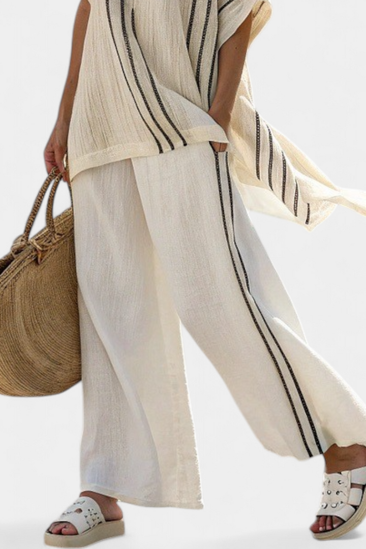 Raffaella - Ivory Linen Striped Trouser Set