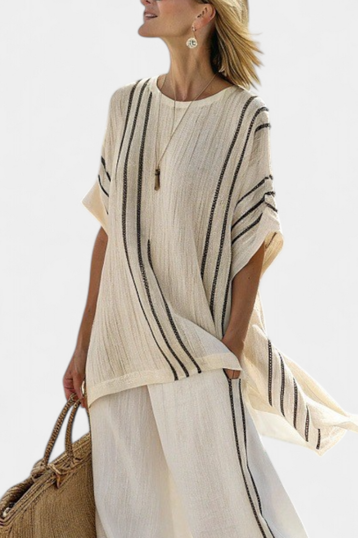 Raffaella - Ivory Linen Striped Trouser Set