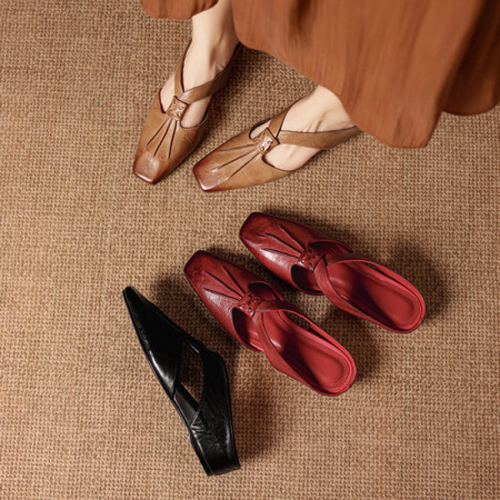 Olene Square-Toe Genuine Leather Mules