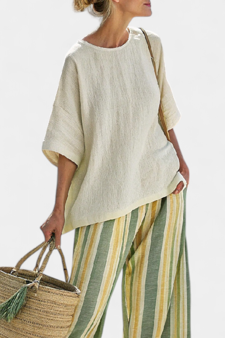 Caterina - Striped Linen Trouser Set