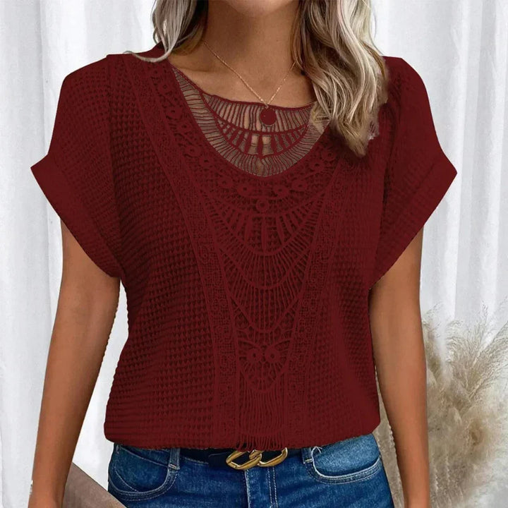 Rosa | Top with Round Neck and Lace Trim