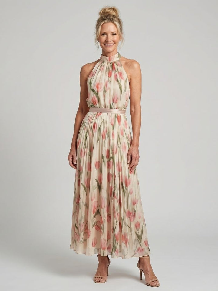 Aurelle™ Halter Neck Floral Midi Dress