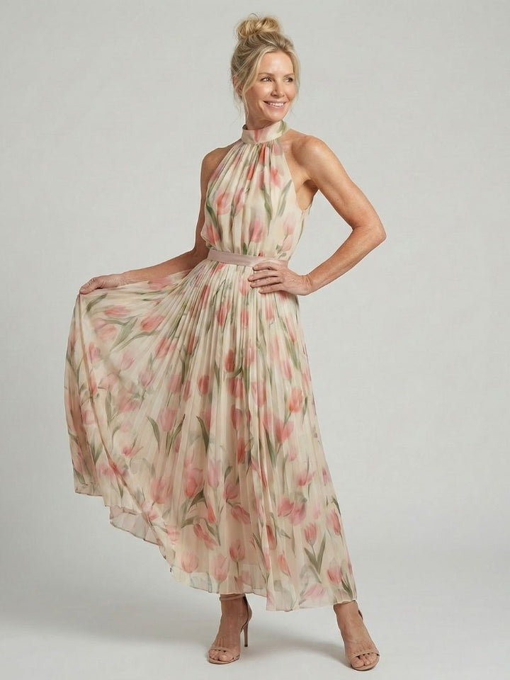 Aurelle™ Halter Neck Floral Midi Dress
