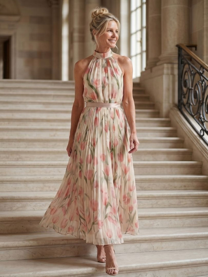 Aurelle™ Halter Neck Floral Midi Dress
