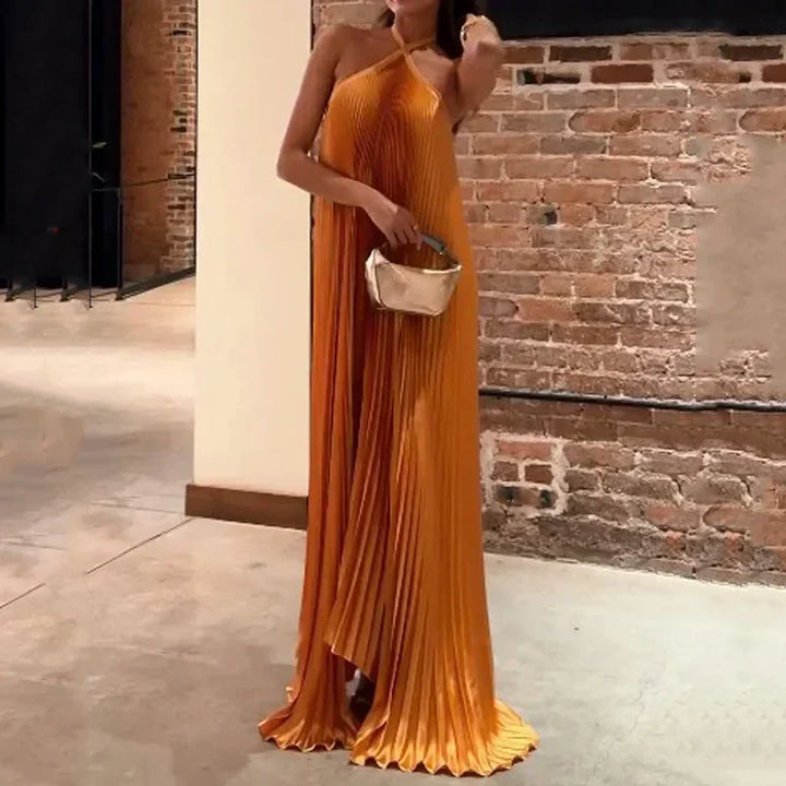 Carmen | Women's Wedding Guest Pleated Halter Maxi Dress Evening