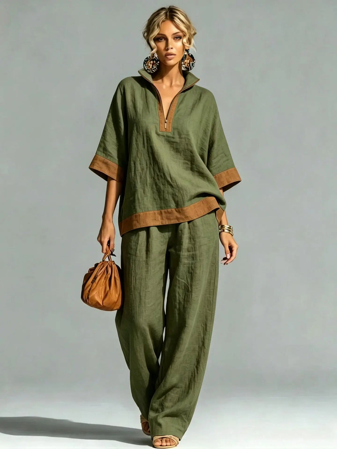 Women's Vintage Linen-Look Co-ord Set