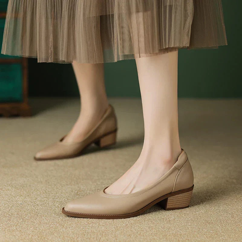 Cora | Women's Pointed Toe Block Heel Pumps Slip On Mid Heel Shoes