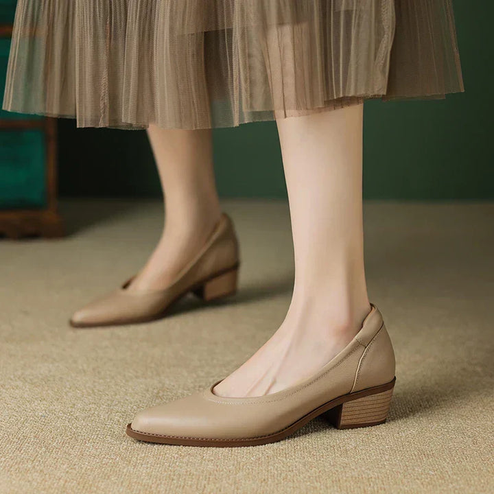 Cora | Women's Pointed Toe Block Heel Pumps Slip On Mid Heel Shoes