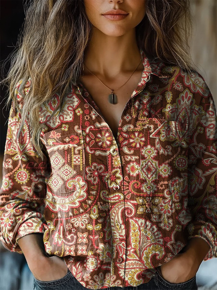 Anna™ | Ethnic-Print Long-Sleeve Blouse