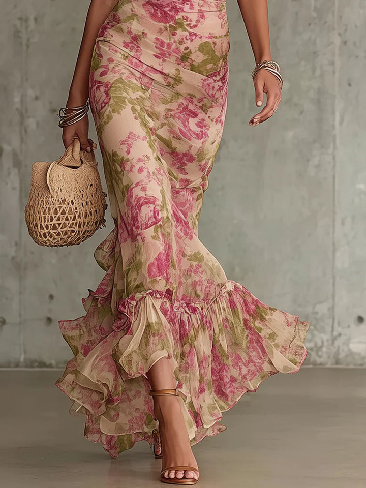 Fiora | Romantic Vintage Rose Puff Sleeve Maxi Dress