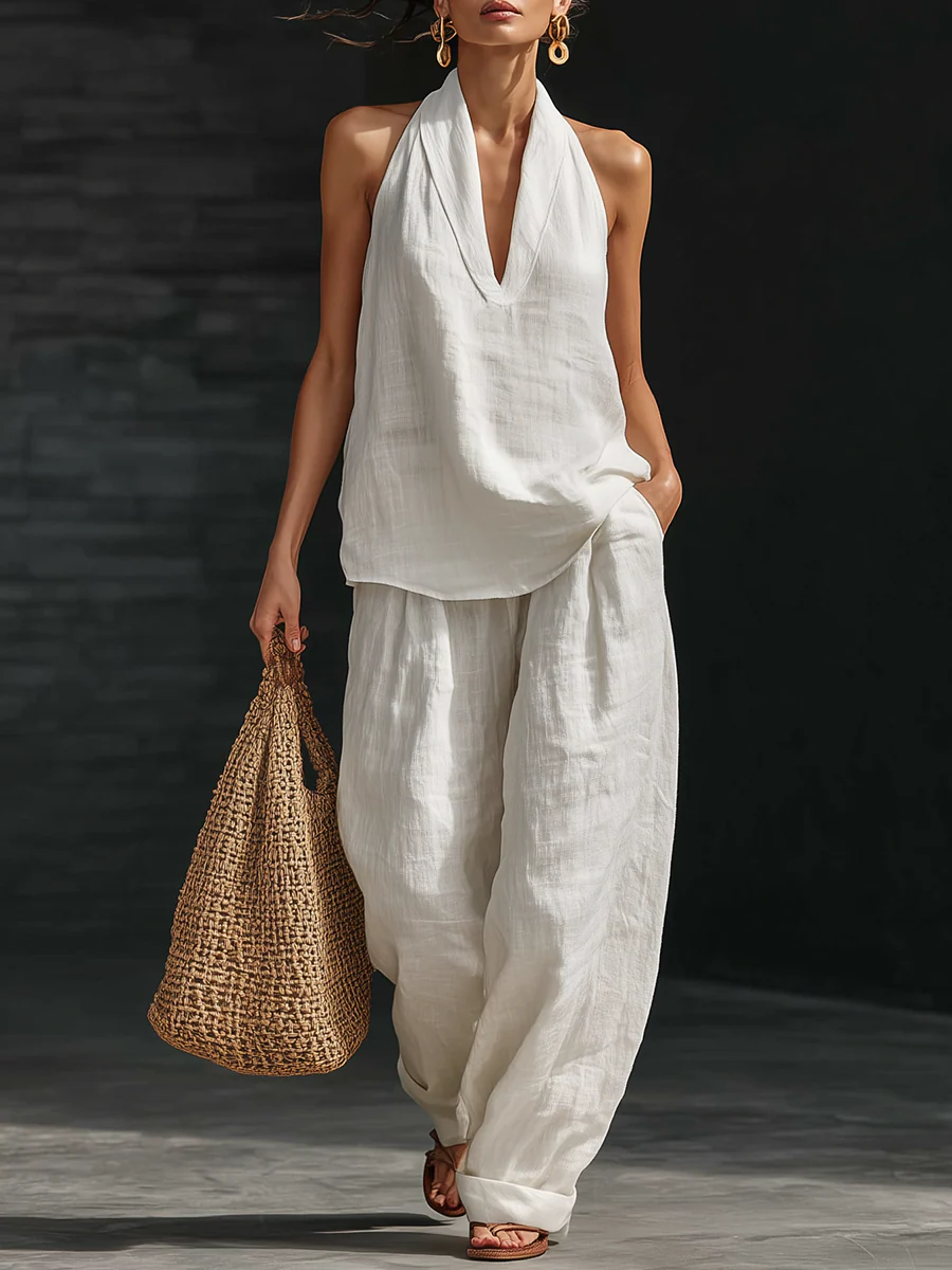 Carlotta – Elegant Sleeveless Set with Wide-Leg Trousers