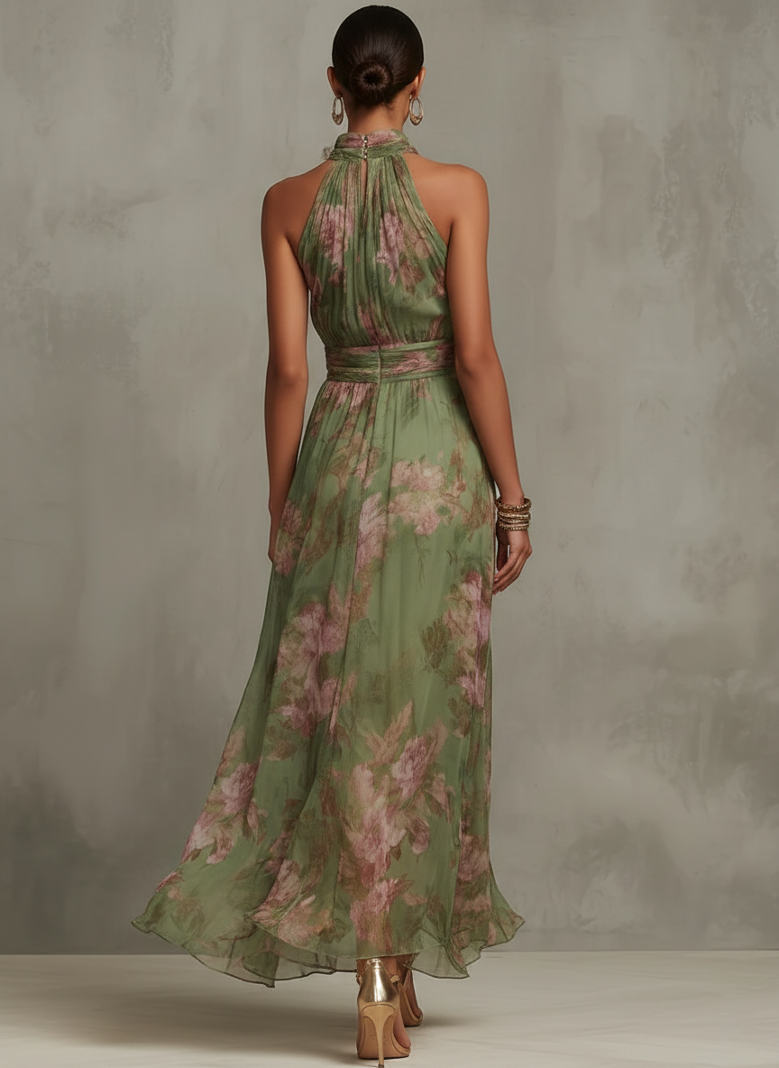Serena — Elegant Floral Chiffon Halter Maxi Dress