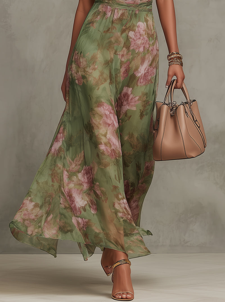 Serena — Elegant Floral Chiffon Halter Maxi Dress