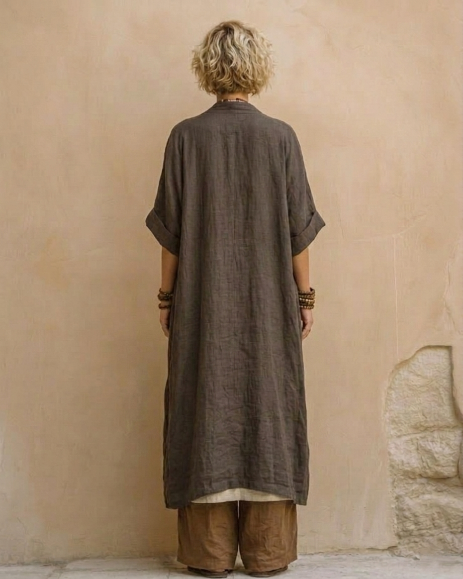 Giulia - Three-Piece Bohemian Nomad Set in Dark Gray and Brown with Tribal Pattern