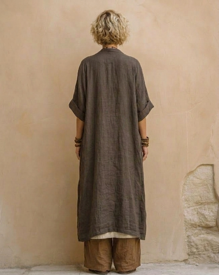 Giulia - Three-Piece Bohemian Nomad Set in Dark Gray and Brown with Tribal Pattern