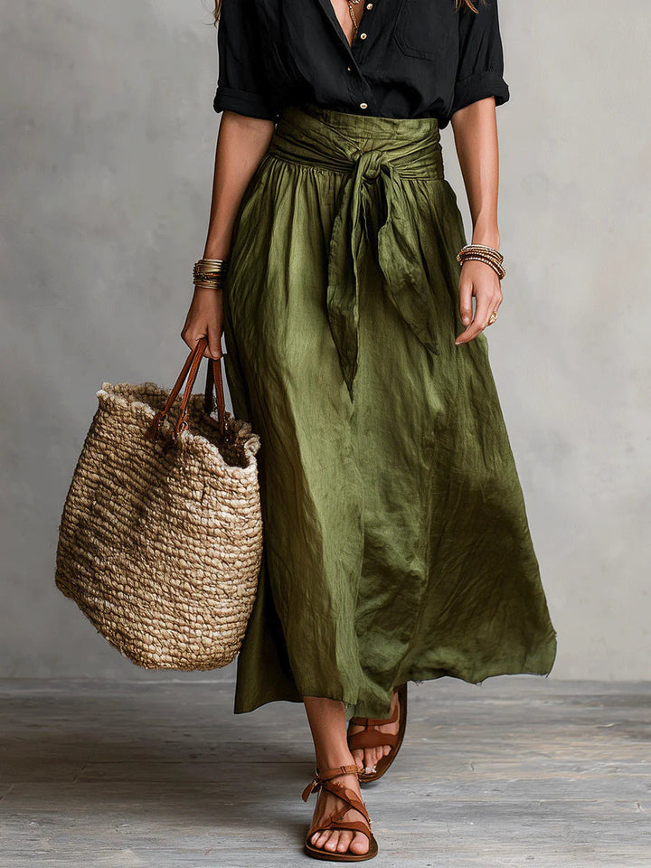 SAGE | Two-Piece Set: Black Top and Olive Green Midi Skirt