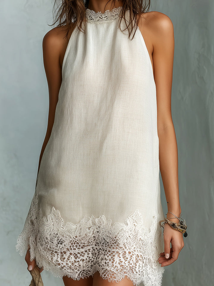 Chic Off-white Halter Neck Mini Dress