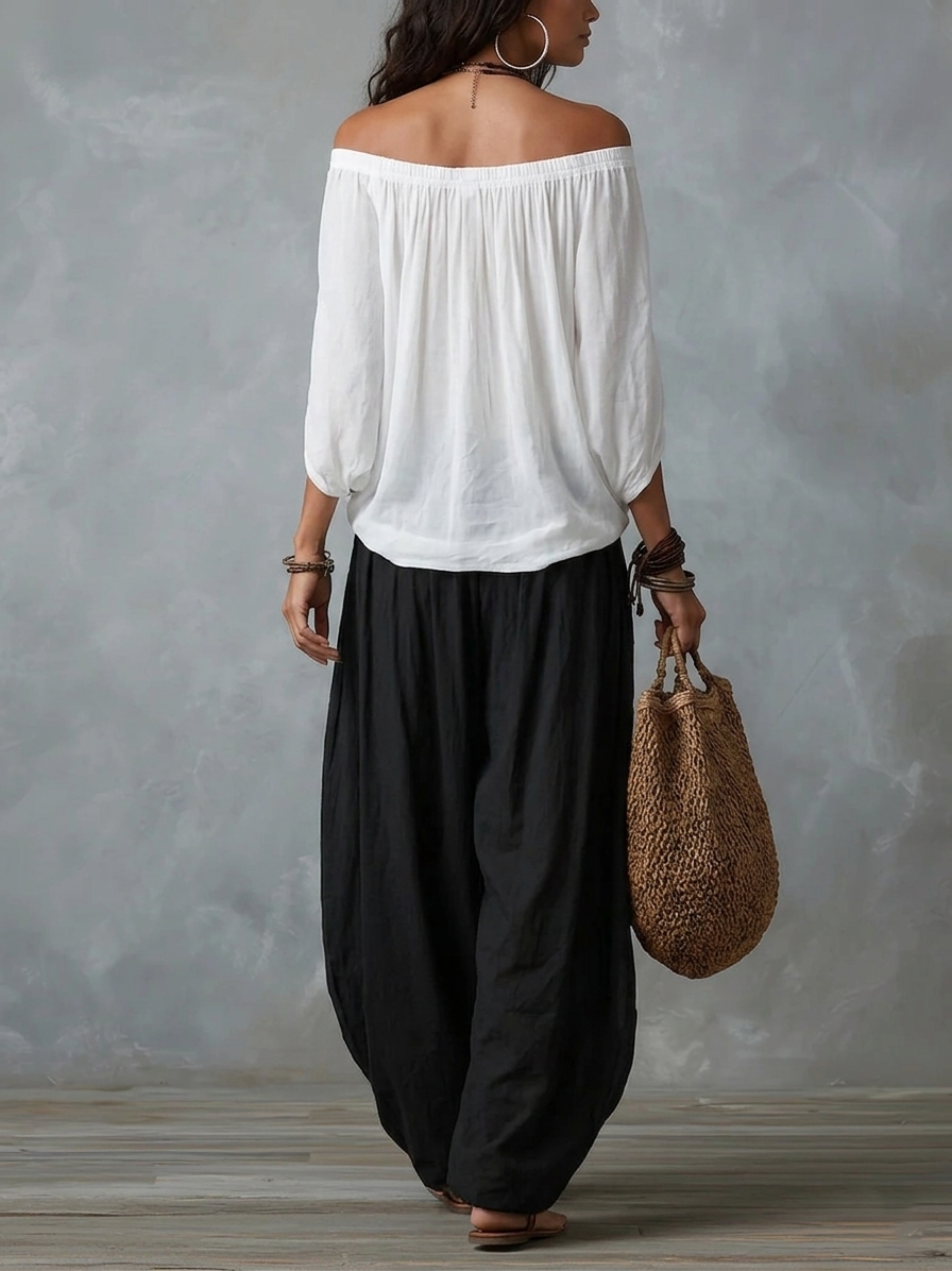 Rosario™ | Off-Shoulder Top & Wide Lantern Pants Set