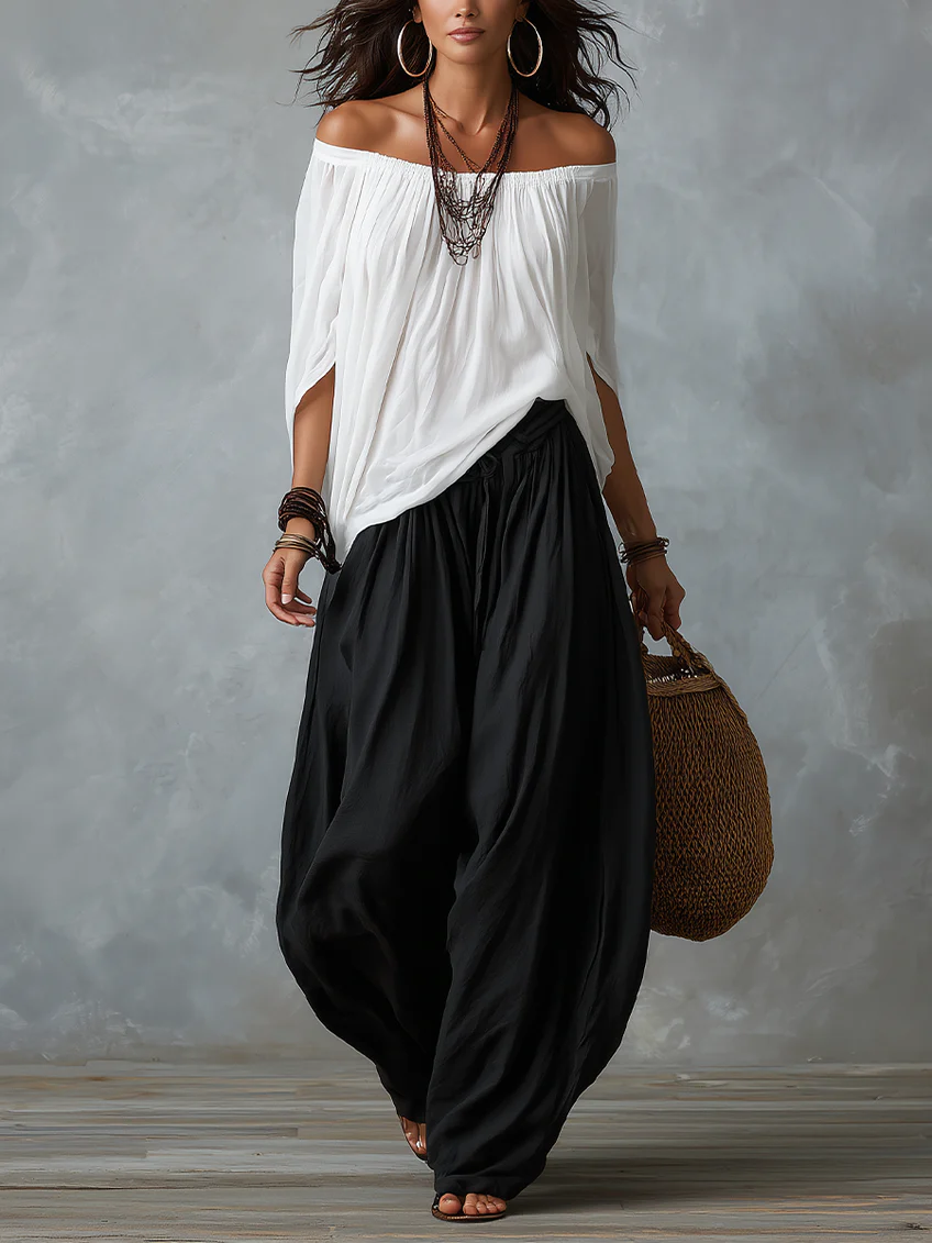 Rosario™ | Off-Shoulder Top & Wide Lantern Pants Set