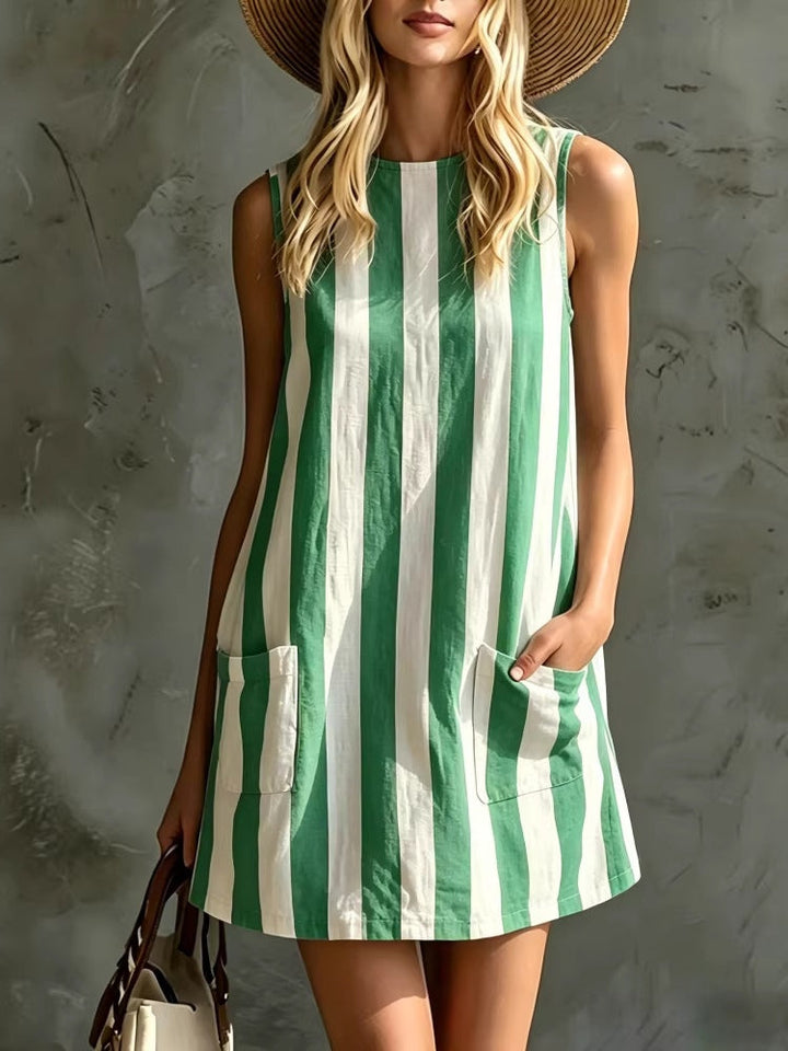 Retro Striped Sleeveless Round Neck Mini Dress