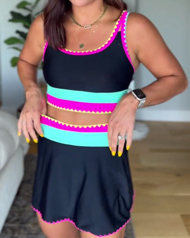 Myra™ | Elegant Three-Piece Color Block Swimsuit