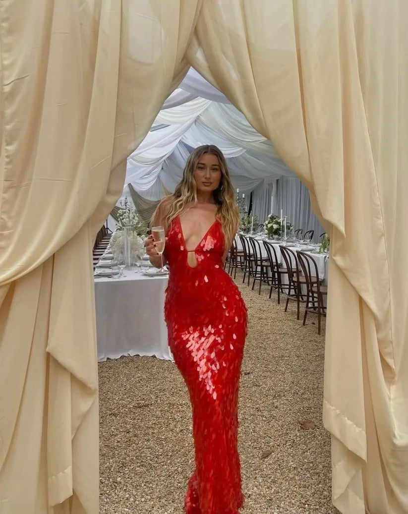Holly | Women's Wedding Guest Sequin Backless Dress