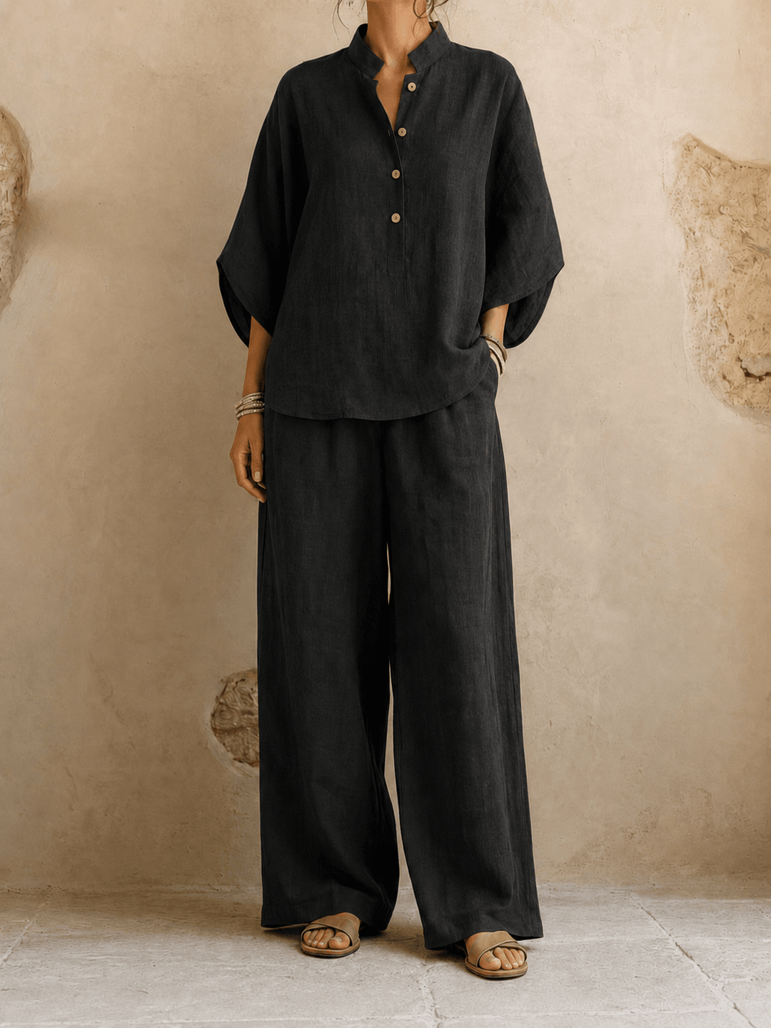 Maribel | Linen Batwing Sleeves and Wide-Leg Pants