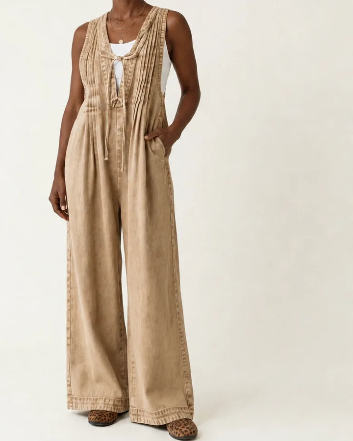 Griselda | Pleated Wide-Leg Denim Jumpsuit
