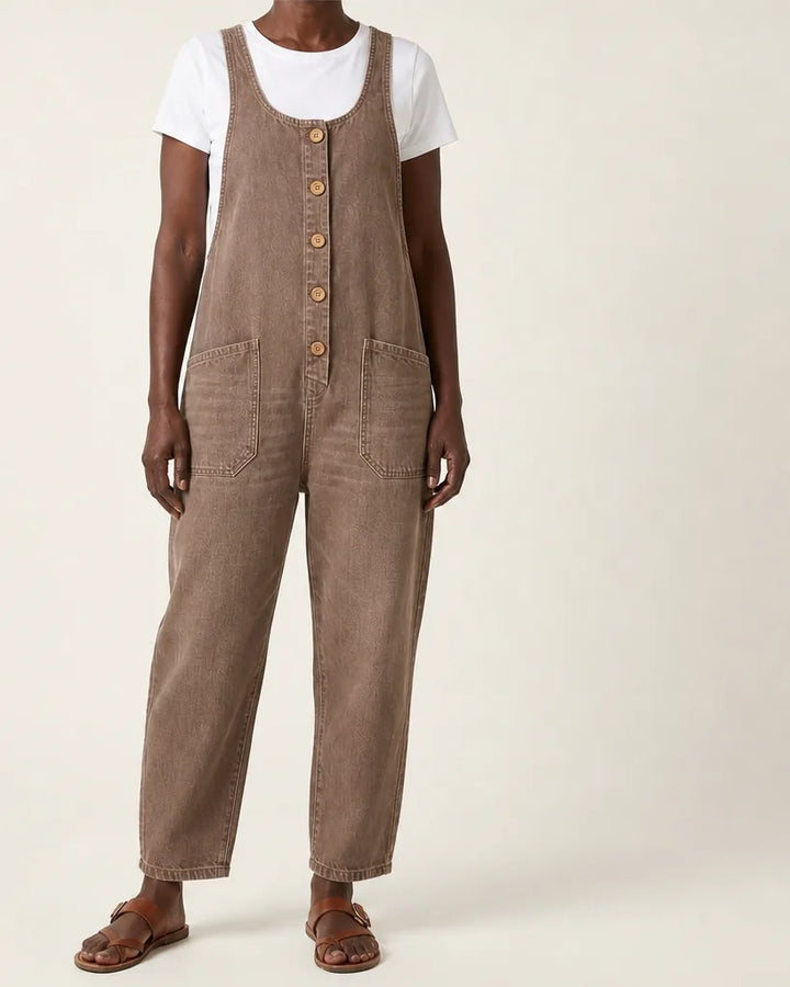 Liva | Button-Strap Denim Jumpsuit