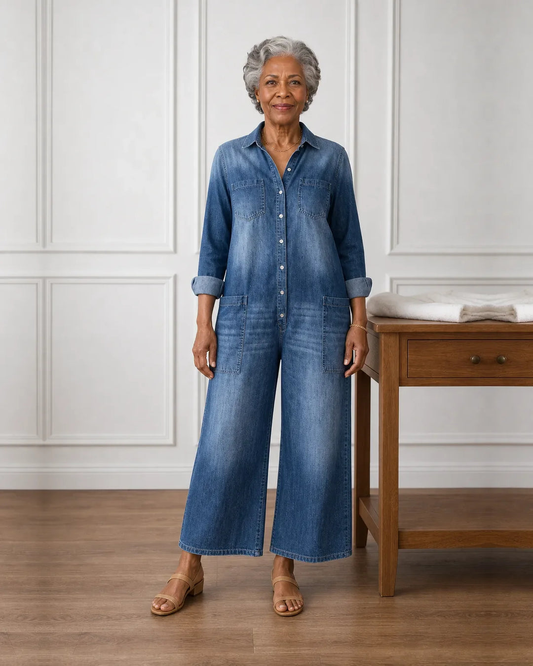 Imani | Vintage Washed Button-Through Denim Dress