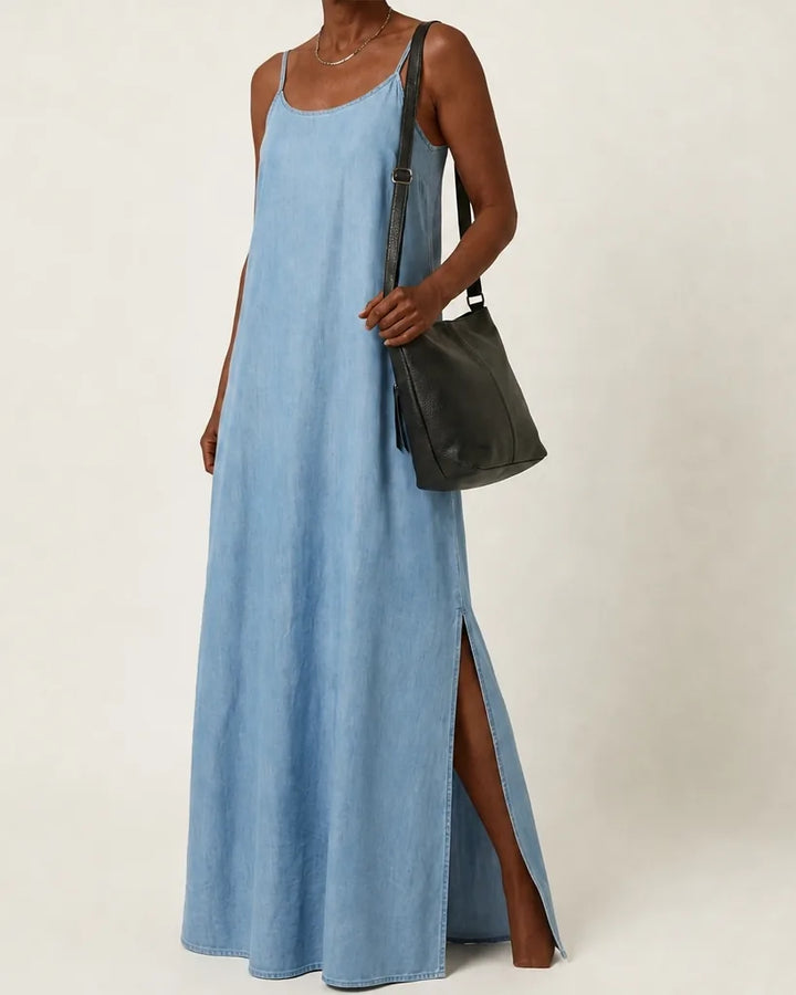 Azure | Side-Slit Denim Maxi Dress