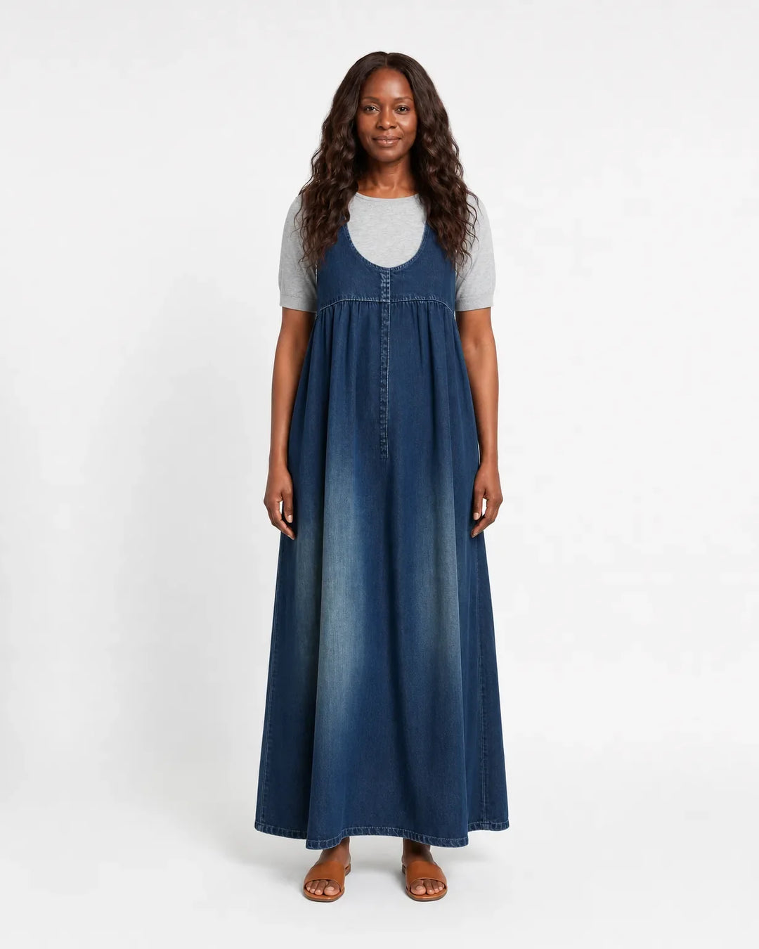 Kayla | Vintage Washed Soft Denim Maxi Dress