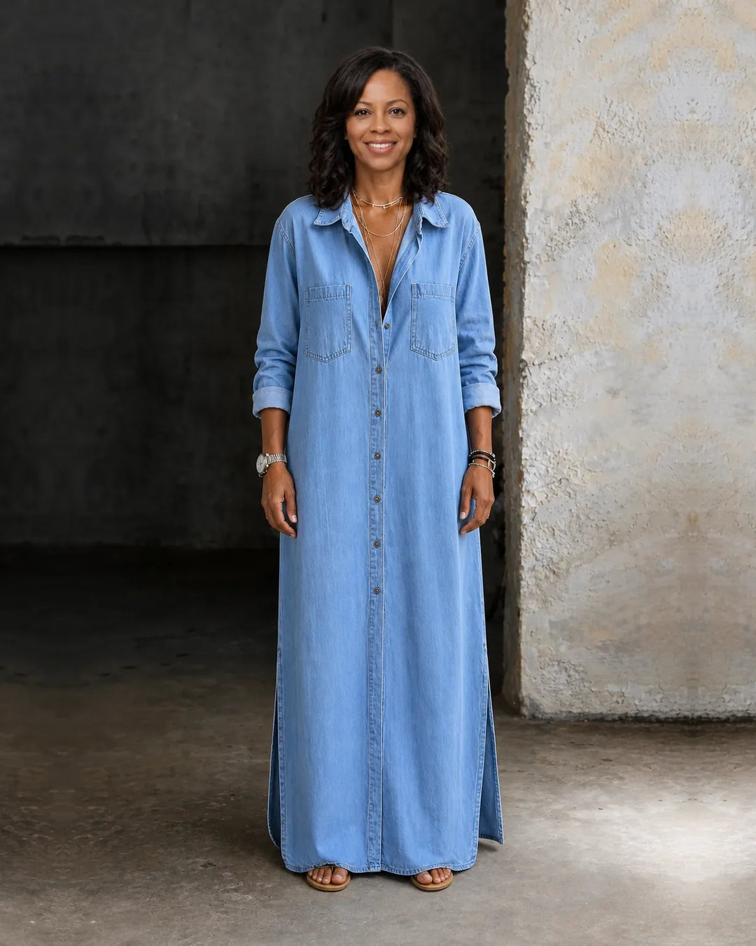 Nia | Button-Through Denim Dress
