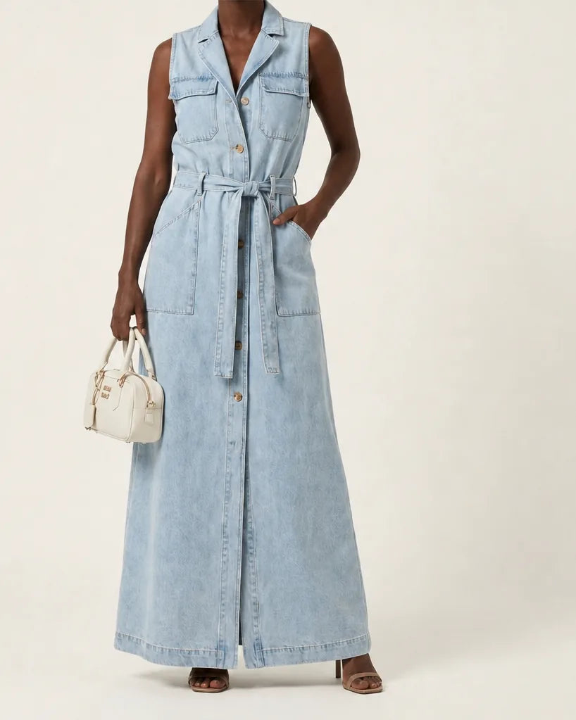 Ines | Classic Denim Maxi Dress