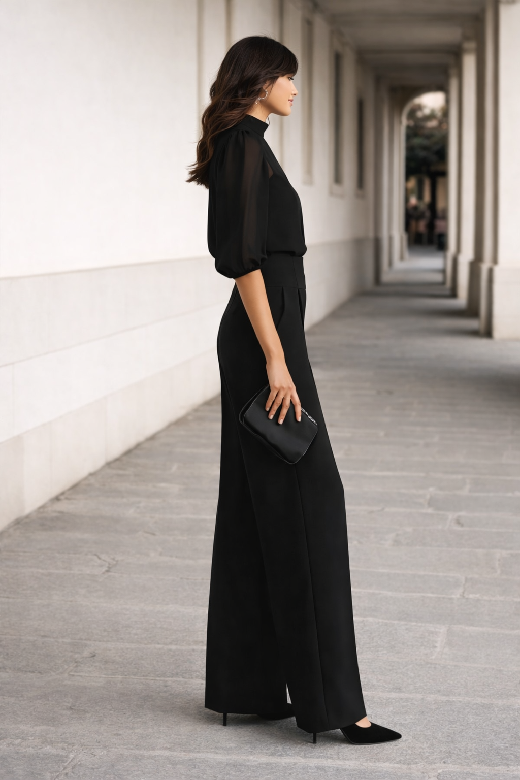 Valentina | Three-Piece Set Comprising a Sheer Camisole and Wide-Leg Pants.