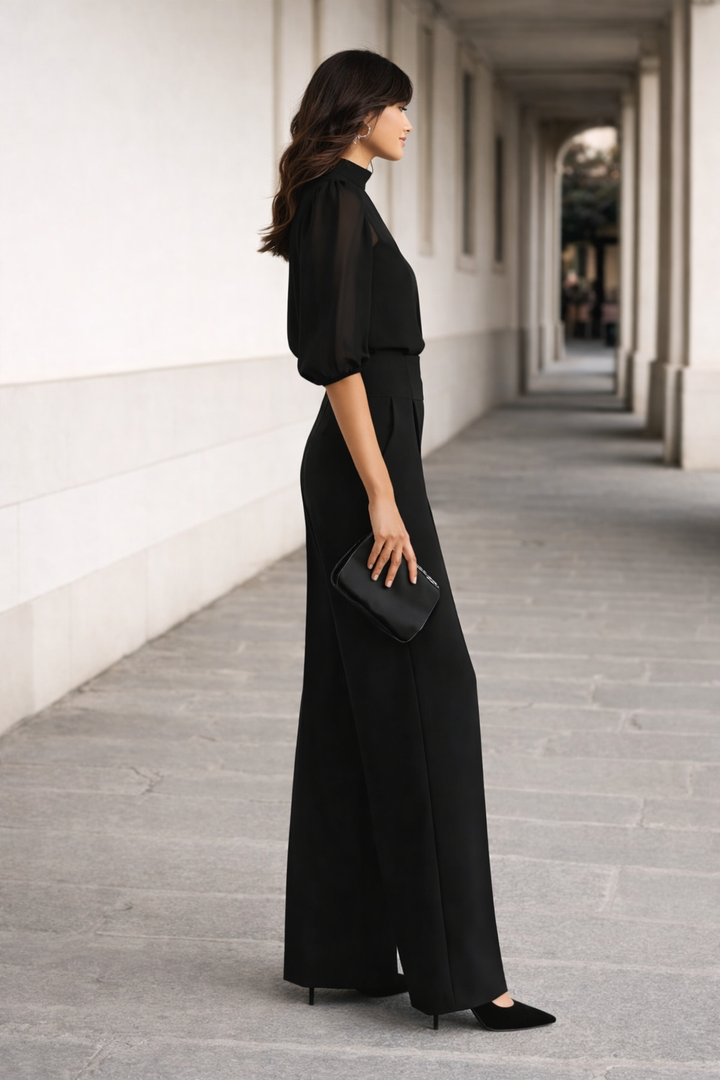 Valentina | Three-Piece Set Comprising a Sheer Camisole and Wide-Leg Pants.