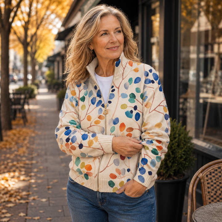 Imogene™ | Botanical Leaf Print Zip Cardigan