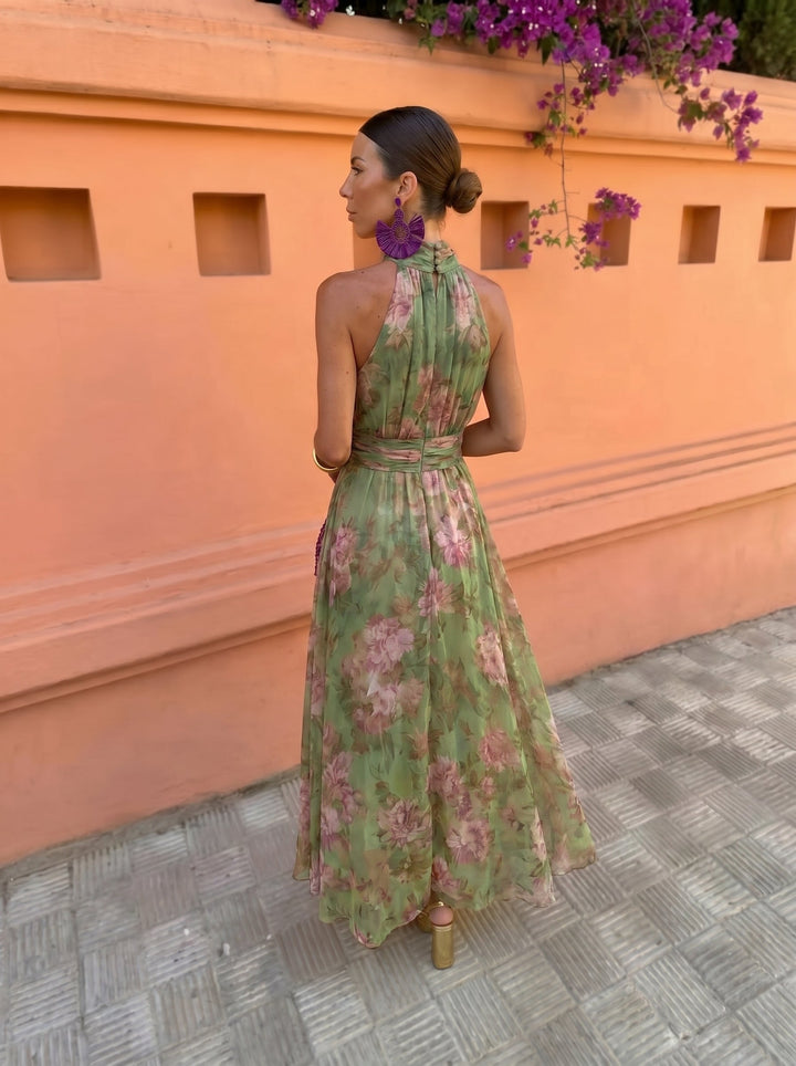 Florencia™ | Long Floral Dress with Low Neckline