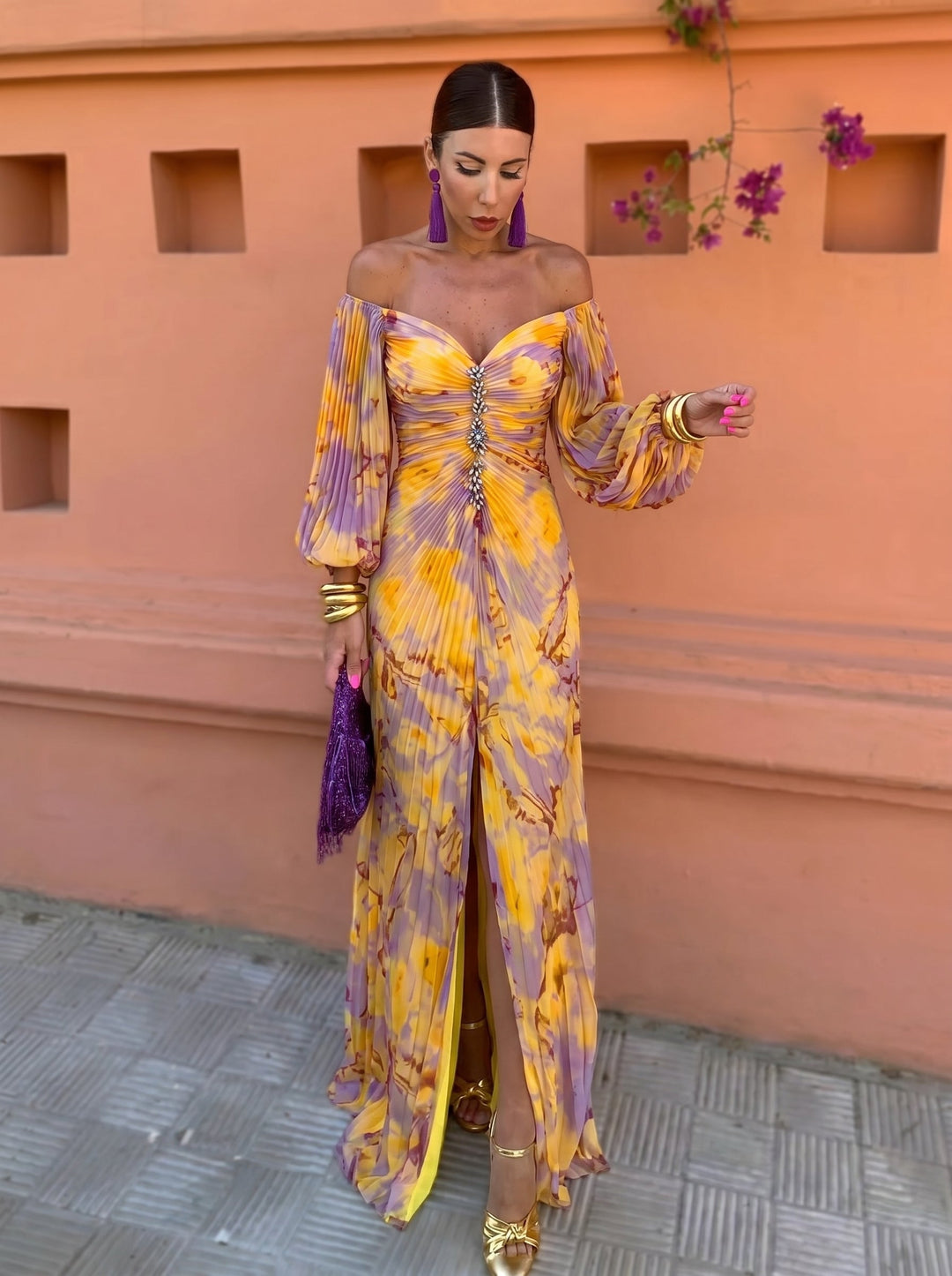 Gregoria™ | Long Floral Dress with Deep Neckline