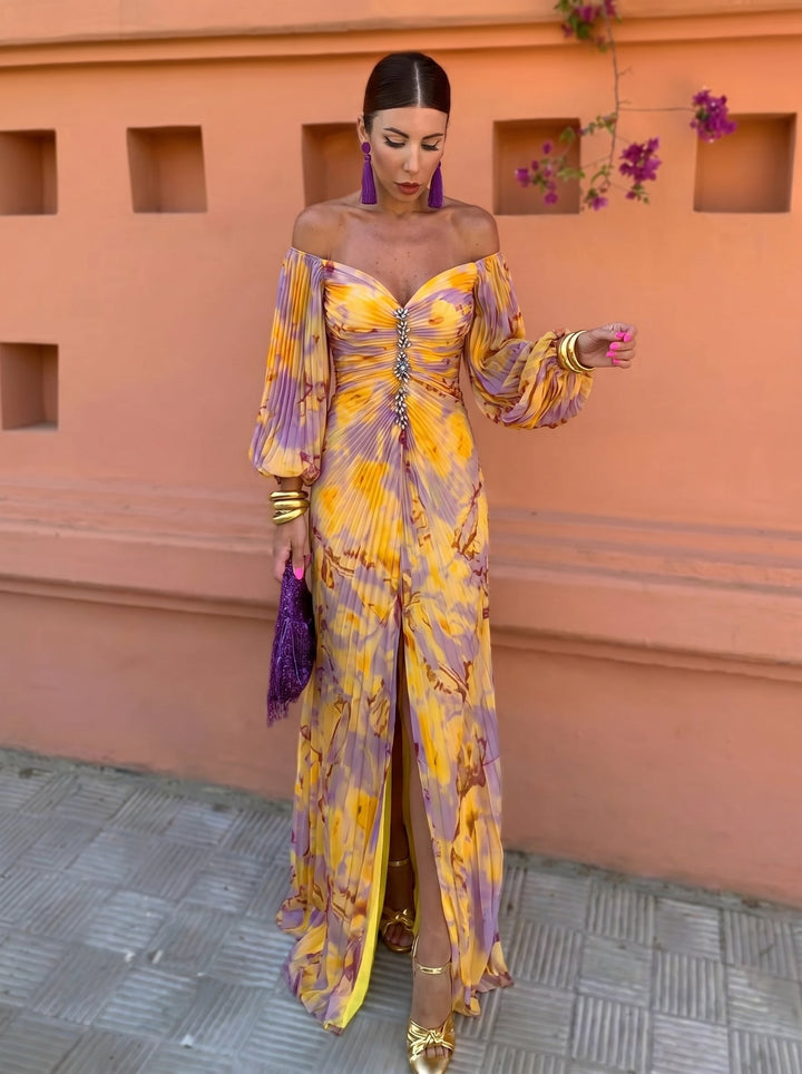 Gregoria™ | Long Floral Dress with Deep Neckline