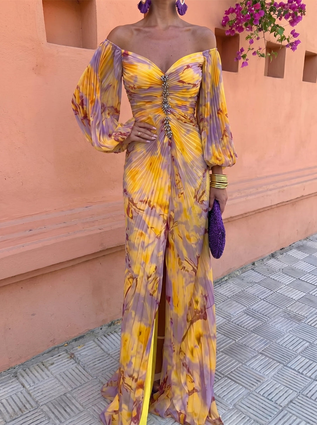 Gregoria™ | Long Floral Dress with Deep Neckline