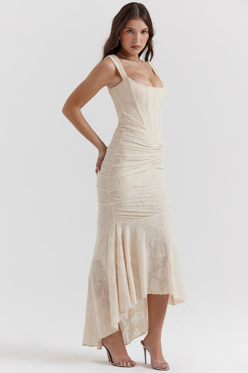 Charlotte | Women's Wedding Guest Lace Ruched Bodycon Dress Evening