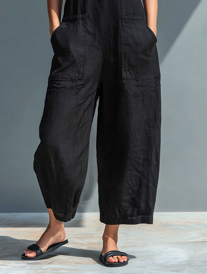 Sleeveless Jumpsuit for Women with High Collar and Buttons