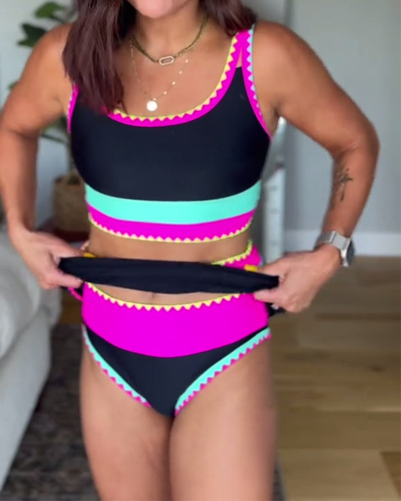 Myra™ | Elegant Three-Piece Color Block Swimsuit
