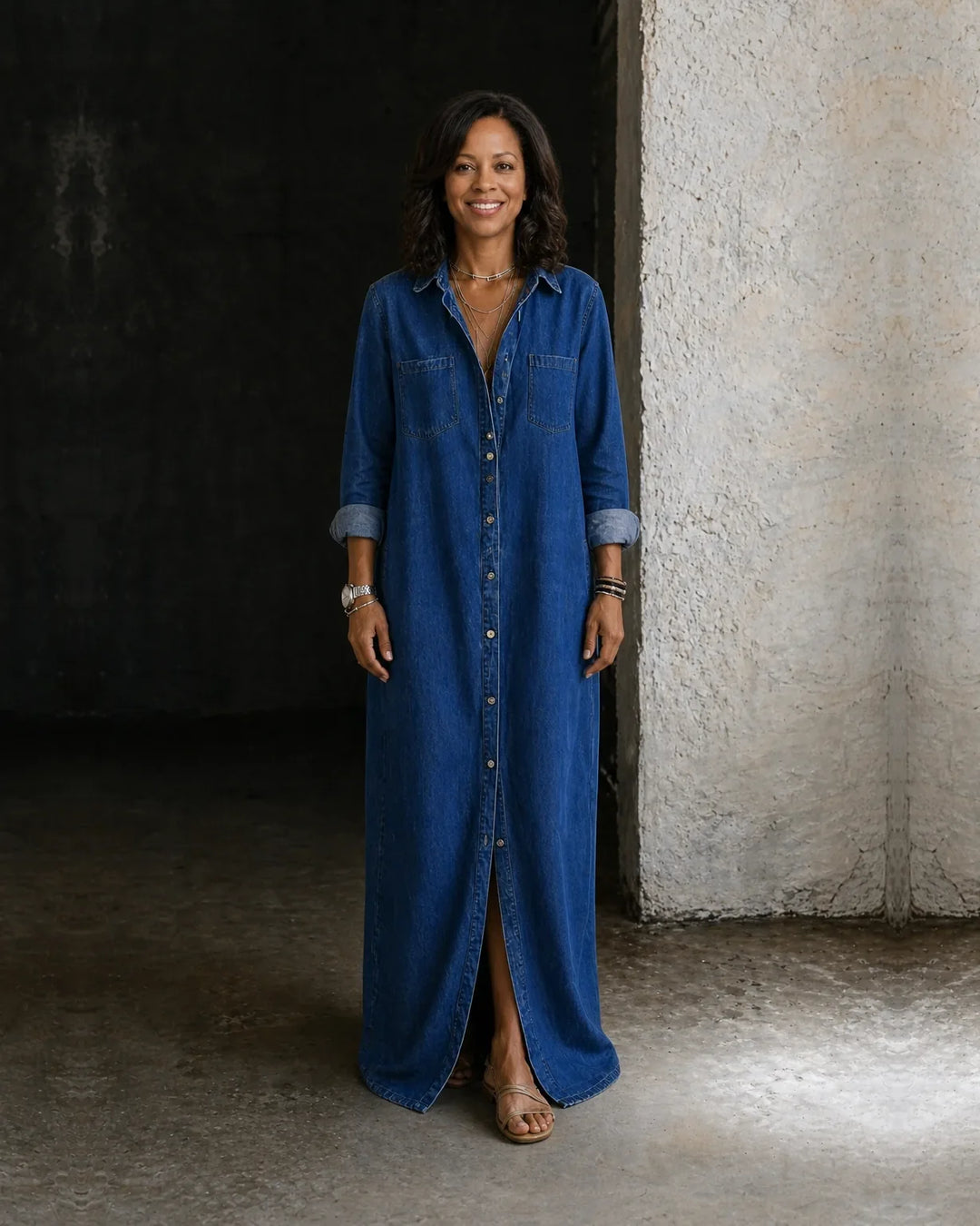 Nia | Button-Through Denim Dress
