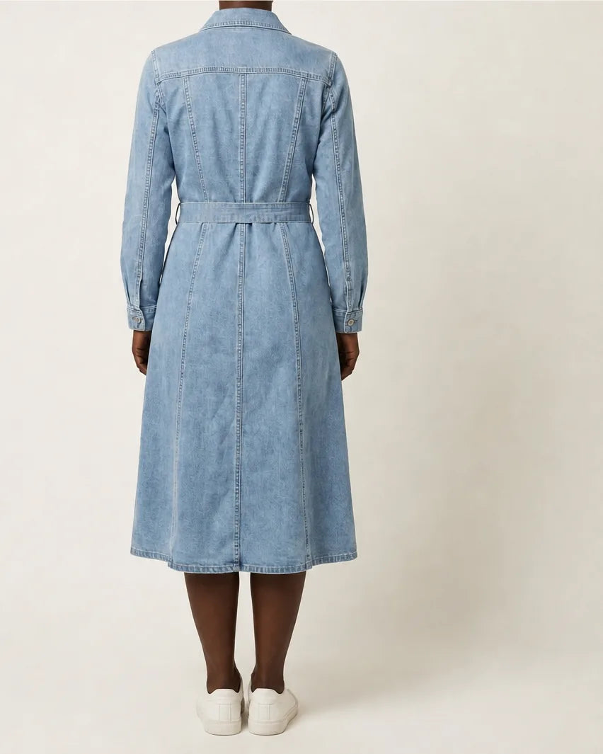 Maribell | Long-Sleeve Denim Maxi Dress