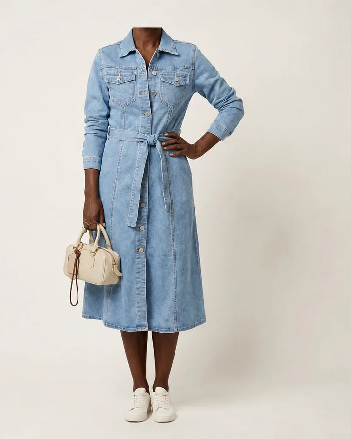 Maribell | Long-Sleeve Denim Maxi Dress