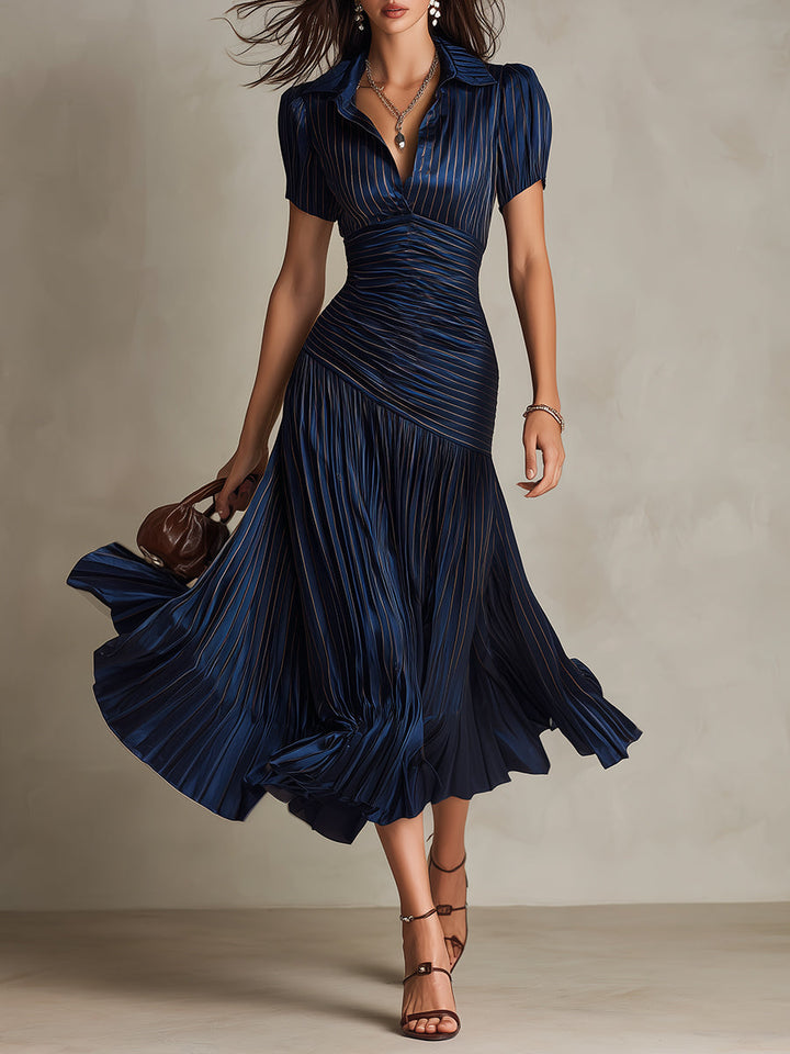 Adriana - Retro Striped Satin Midi Dress