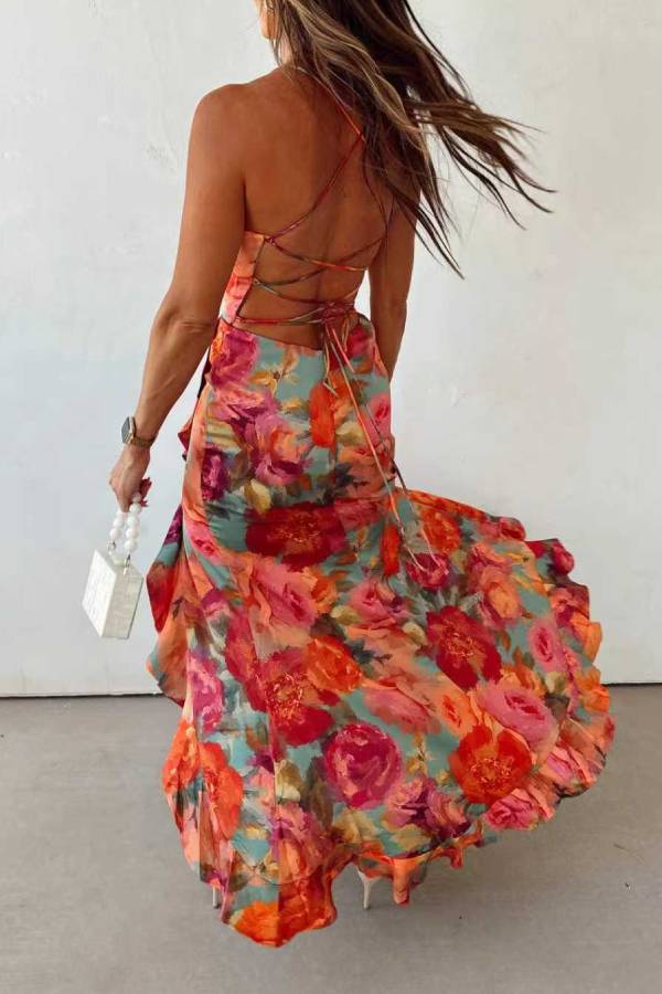 Fae  | Floral Backless Satin Maxi Dress