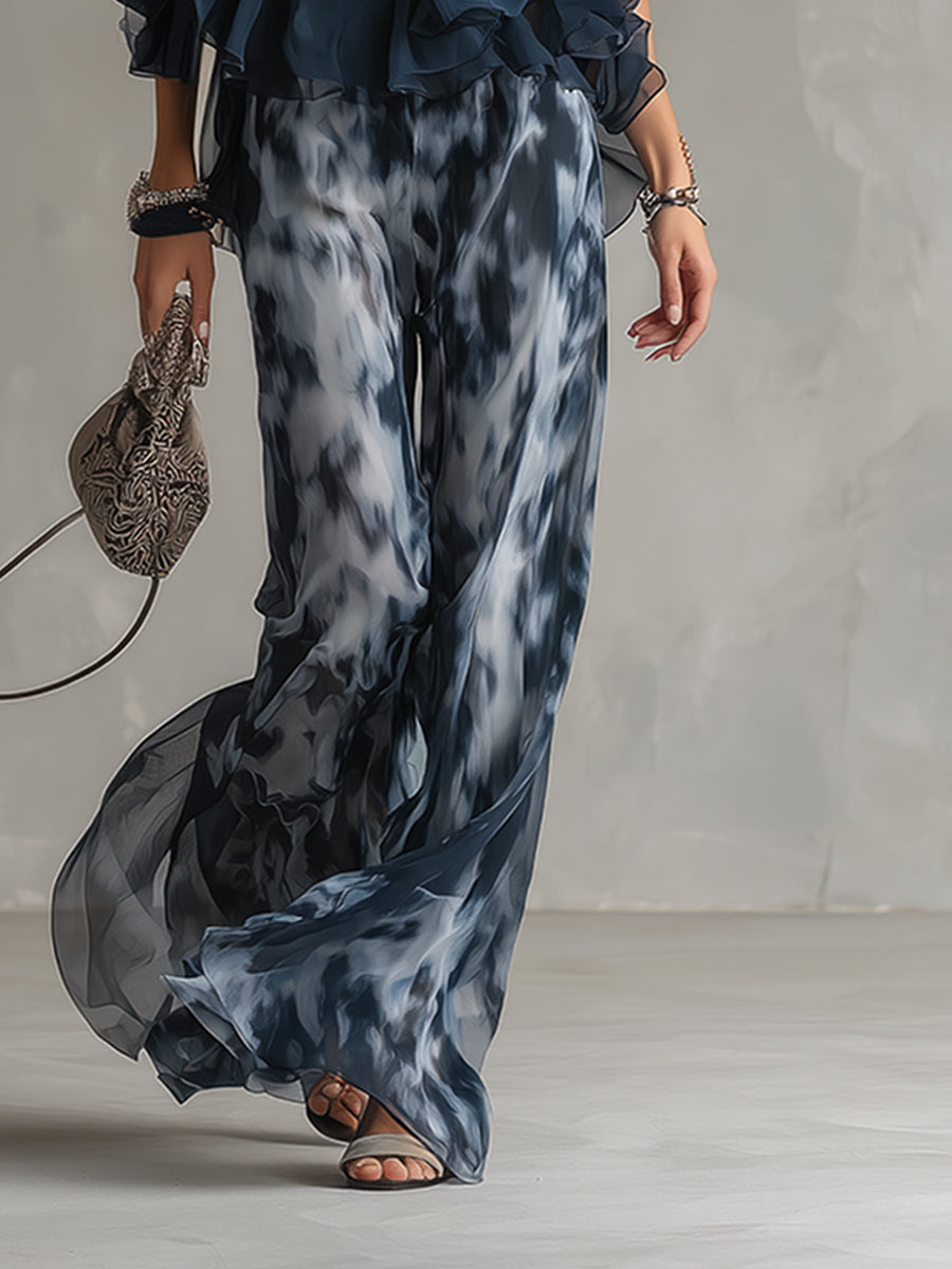 Ludovica | Stylish Navy Halter Top and Wide-Leg Printed Set